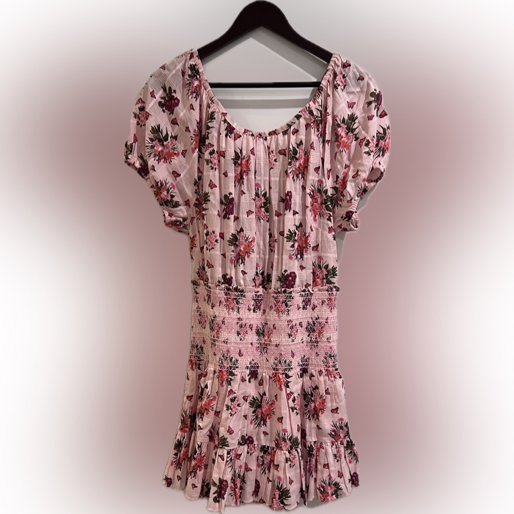 🌸LoveShackFancy Spritz Floral Smocked Tie Back Mini Dress Rosemary Mauve L NWT - Picture 7 of 7